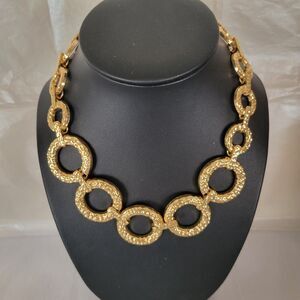 Charming Charlie Hammered Gold Tone Circle Link Statement Necklace 16 In.